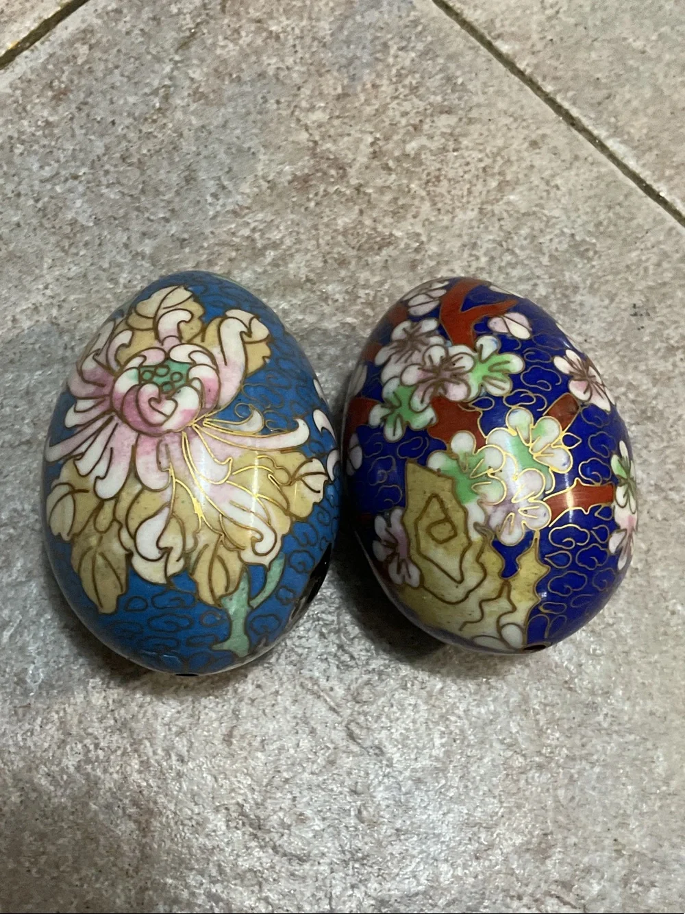 Handmade Cloisonné Floral Egg Accent - Blue and Teal